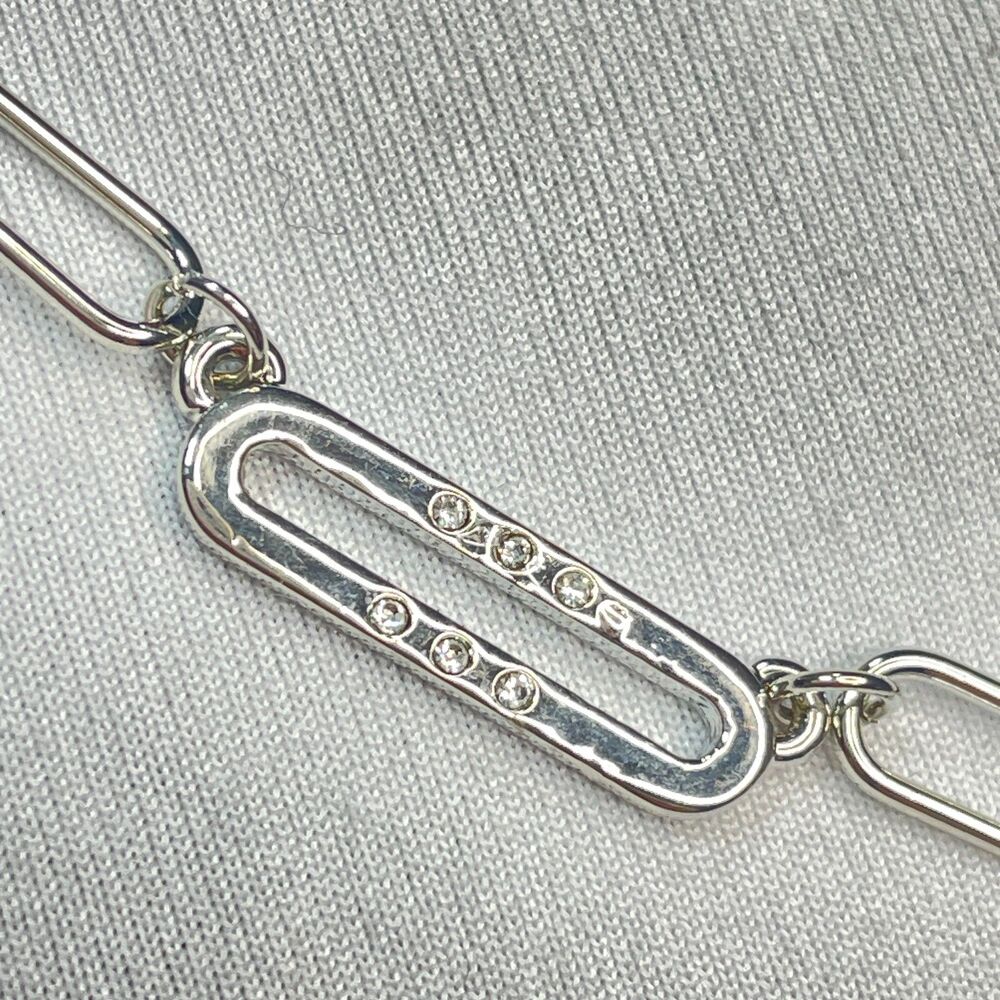~ Marlyn Schiff Pave Link Necklace 16-18" Silvertone / Cubic Zirconia - Picture 2 of 15